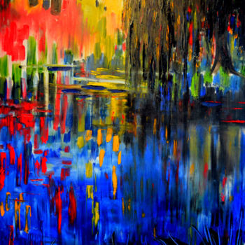 Pittura intitolato "Automne sur le lac" da Mjg Artiste Peintre, Opera d'arte originale, Olio