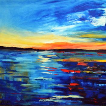 Painting titled "Couleurs sur l'eau…" by Mjg Artiste Peintre, Original Artwork, Oil