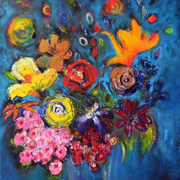 Malerei mit dem Titel "Funky bouquet 2" von Mjg Artiste Peintre, Original-Kunstwerk, Acryl