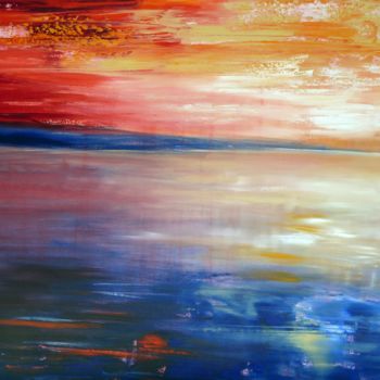 Schilderij getiteld "Lever de soleil" door Mjg Artiste Peintre, Origineel Kunstwerk, Olie