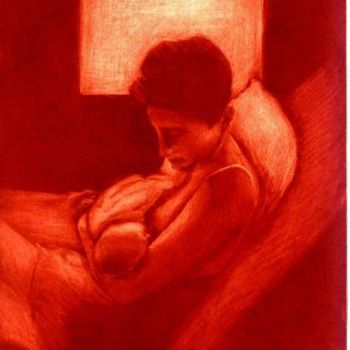 Gravures & estampes intitulée "Maternité" par Marie Josèphe James, Œuvre d'art originale, Gravure