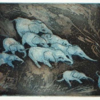 Peinture intitulée "La marche des éléph…" par Marie Josèphe James, Œuvre d'art originale