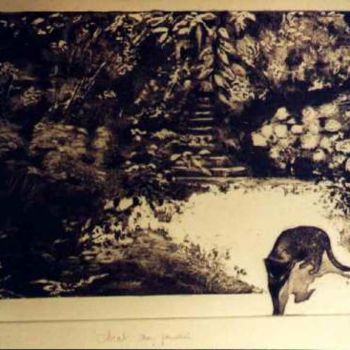 Peinture intitulée "Chat au jardin" par Marie Josèphe James, Œuvre d'art originale