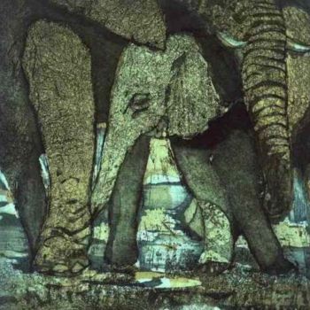 Peinture intitulée "Les Eléphants" par Marie Josèphe James, Œuvre d'art originale