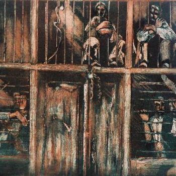 Ζωγραφική με τίτλο "Les cages" από Marie Josèphe James, Αυθεντικά έργα τέχνης