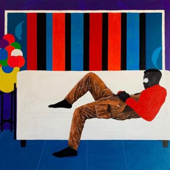 Painting titled ""My White Sofa"" by Paul Onobiono, Original Artwork, Acrylic Mounted on Wood Stretcher frame
