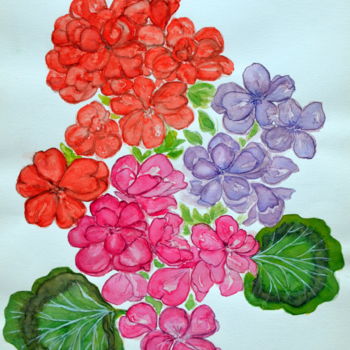 Peinture intitulée "Géraniums" par Marie-Josée Reyes, Œuvre d'art originale, Aquarelle