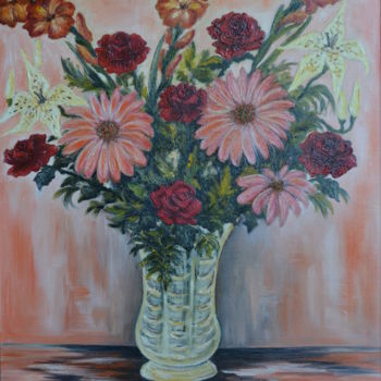 Schilderij getiteld "Bouquet de glaïeuls…" door Marie-Josée Reyes, Origineel Kunstwerk, Olie