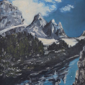 Pintura intitulada "Paysage de montagne" por Marie-Josée Reyes, Obras de arte originais, Óleo