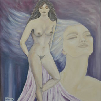 Painting titled "Nu" by Marie-Josée Reyes, Original Artwork, Oil Mounted on Wood Stretcher frame