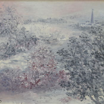 Painting titled "Le paysage de neige" by Marie-Josée Reyes, Original Artwork, Oil