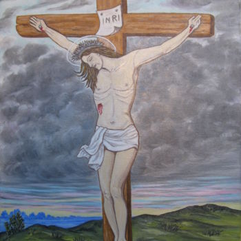 Schilderij getiteld "Le Christ sur la cr…" door Marie-Josée Reyes, Origineel Kunstwerk, Olie