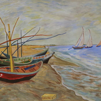 Painting titled ""Barques aux Sainte…" by Marie-Josée Reyes, Original Artwork, Watercolor