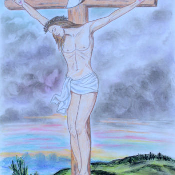 Pittura intitolato "Jésus Christ sur la…" da Marie-Josée Reyes, Opera d'arte originale, Pastello