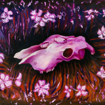 Painting titled "Pink Skull" by Mk Anisko, Original Artwork, Oil