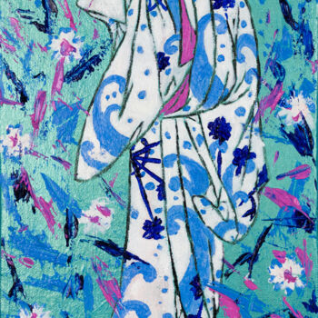 Ζωγραφική με τίτλο "Blue" από Mk Anisko, Αυθεντικά έργα τέχνης, Λάδι Τοποθετήθηκε στο Ξύλινο φορείο σκελετό