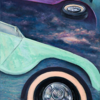 Painting titled "Cars" by Mk Anisko, Original Artwork, Oil Mounted on Wood Stretcher frame