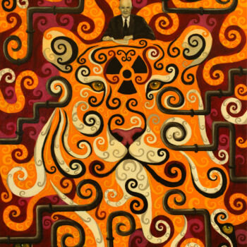 Schilderij getiteld "Year Of The Tiger" door Mk Anisko, Origineel Kunstwerk, Olie Gemonteerd op Frame voor houten brancard