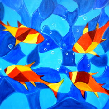 Картина под названием "Joy Fish-Abstract" - Artbymanjiri, Подлинное произведение искусства
