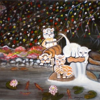 Картина под названием "Cats in the wild II…" - Artbymanjiri, Подлинное произведение искусства, Масло