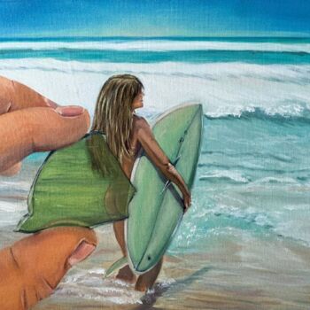 绘画 标题为“Lady surf the ocean” 由Mkate, 原创艺术品, 油 安装在木质担架架上