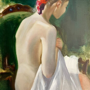 Картина под названием "Shy lady" - Mkate, Подлинное произведение искусства, Масло Установлен на Деревянная рама для носилок
