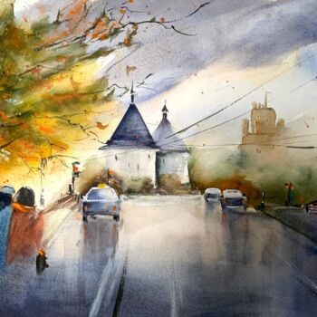 Peinture intitulée "Autumn in the city…" par Mkate, Œuvre d'art originale, Aquarelle