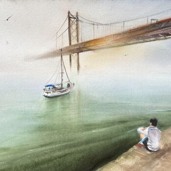 Painting titled "Bridge" by Mkate, Original Artwork, Watercolor