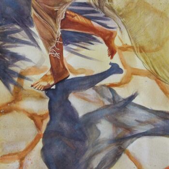 Painting titled "Running towards the…" by Mkate, Original Artwork, Watercolor
