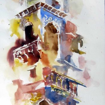 Painting titled "old Lahore" by Mkazmi, Original Artwork, Watercolor