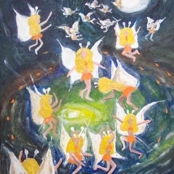 Malerei mit dem Titel "Dance of the Elves" von Maggie, Original-Kunstwerk, Öl