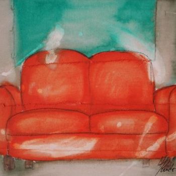Painting titled "red sofa" by M.Kindermann, Original Artwork