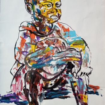 Painting titled "The little boy with…" by Jafeth Moiane, Original Artwork, Acrylic