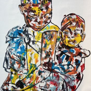 Картина под названием "Mother and baby pai…" - Jafeth Moiane, Подлинное произведение искусства, Акрил