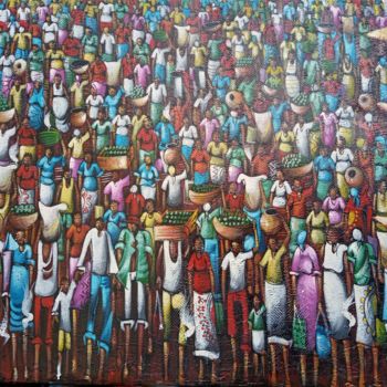 Pittura intitolato "African bazaar pain…" da Jafeth Moiane, Opera d'arte originale, Olio
