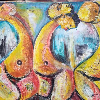Картина под названием "Women in bikinis pa…" - Jafeth Moiane, Подлинное произведение искусства, Масло