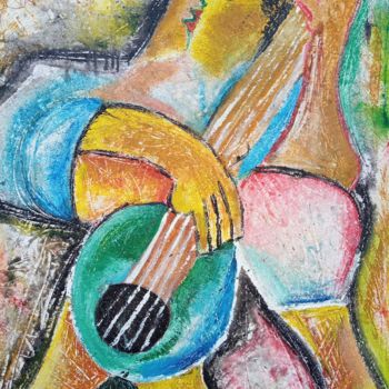 Painting titled "The guitar player p…" by Jafeth Moiane, Original Artwork, Oil