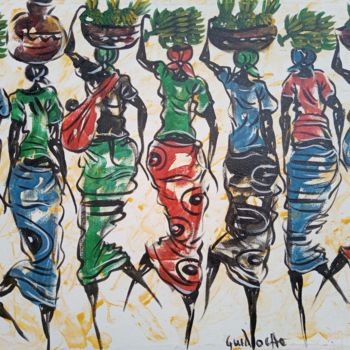 Malerei mit dem Titel "Entrepreneurs women…" von Jafeth Moiane, Original-Kunstwerk, Öl
