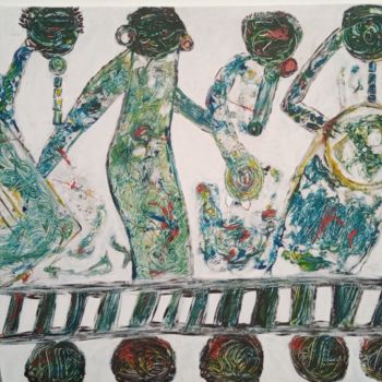 Картина под названием "The musical orchest…" - Jafeth Moiane, Подлинное произведение искусства, Акрил