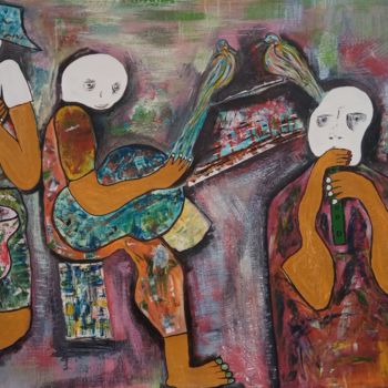 Картина под названием "The music band Pain…" - Jafeth Moiane, Подлинное произведение искусства, Акрил