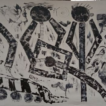 Malerei mit dem Titel "The music band Pain…" von Jafeth Moiane, Original-Kunstwerk, Acryl