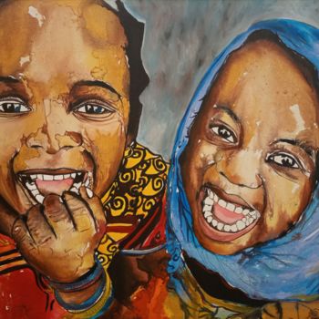 Peinture intitulée "Laughing children p…" par Jafeth Moiane, Œuvre d'art originale, Acrylique