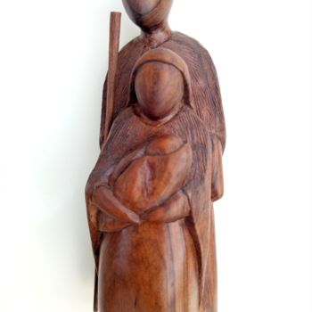 Rzeźba zatytułowany „Baby Jesus and his…” autorstwa Jafeth Moiane, Oryginalna praca, Drewno