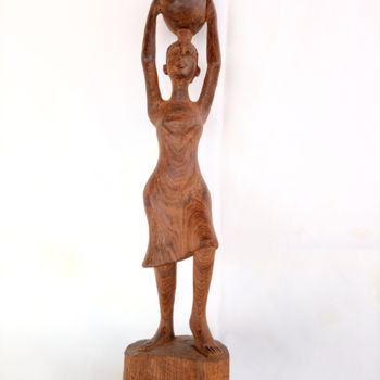 Rzeźba zatytułowany „woman carrying on h…” autorstwa Jafeth Moiane, Oryginalna praca, Drewno