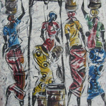 Peinture intitulée "African women carry…" par Jafeth Moiane, Œuvre d'art originale, Huile