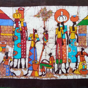 Painting titled "Village people dail…" by Jafeth Moiane, Original Artwork, Ink