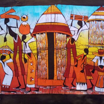 Schilderij getiteld "Village people acti…" door Jafeth Moiane, Origineel Kunstwerk, Was