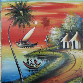 Painting titled "Fishing" by Jafeth Moiane, Original Artwork, Oil