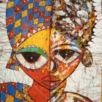 Painting titled "African beauty, bat…" by Jafeth Moiane, Original Artwork, Wax