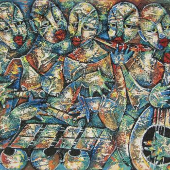 Peinture intitulée "Female musicians" par Jafeth Moiane, Œuvre d'art originale, Huile